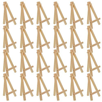 U.S. Art Supply 5" Mini Easel (24 Pack) - Natural Wooden A-Frame Tabletop Display Stand, Mini Easel Stand - Small Easels for Display, Small Canvases, Crafts, Business Cards, Signs, Photos, Gifts