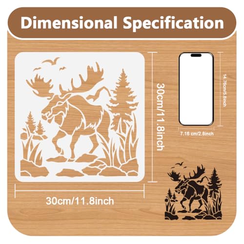 Moose in The Woods Wall Stencil, 11.8x11.8 Inch Reusable Outdoor Stencil for Painting on Wood, Floor, Wall and Fabric - style: Moose