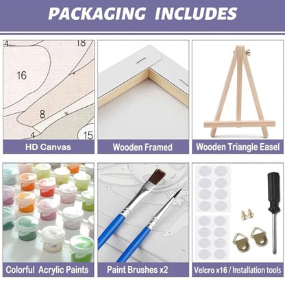 MaiMMaledy Paint by Numbers Kit for Adults Beginners Canvas Pictures with Framed Drawing Painting Acrylic Pigment with Wooden Triangle Easel Rose 8Wx12L inch - color: Rose, size: Rose 12x8inch