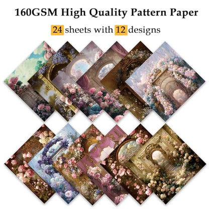 Scrapbook Paper, 24 Sheets 6"×6" 160gsm Single-Sided Patterned Cardstock - color: 24 sheets-gate of dream