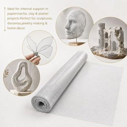 15.7 x 196.8Inch Sculpting Wire Mesh, Aluminum Wire Mesh Roll for Art & Crafts Clay DIY Projects Home Decor Making