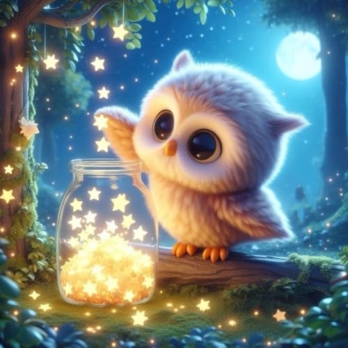 WCHUIMM Owl Diamond Art Kits for Adults,Stars 5D Diamond Painting Kits for Adults Beginners,DIY Full Round Drill Diamond Dot Painting Gem Art Kits for Adult, Home Wall Decor 12x12 Inch - color: Owl
