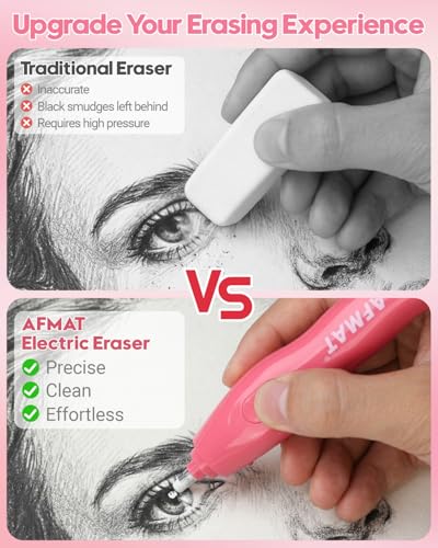AFMAT Electric Eraser with 140 Eraser Refills, Rechargeable Pencil Erasers for Artists, Electric Erasers for Drafting, Drawing, Painting, Sketching, Architectural Plans, Detailer Tool EE25(Red) - color: Red