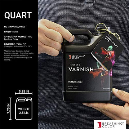 Breathing Color Timeless Archival Print Varnish - 1 Quart, Matte Finish, Professional Quality Canvas Coating, Water Based UV Protection, No Glare Finish, 100+ Years Certified Archival - size: Quart