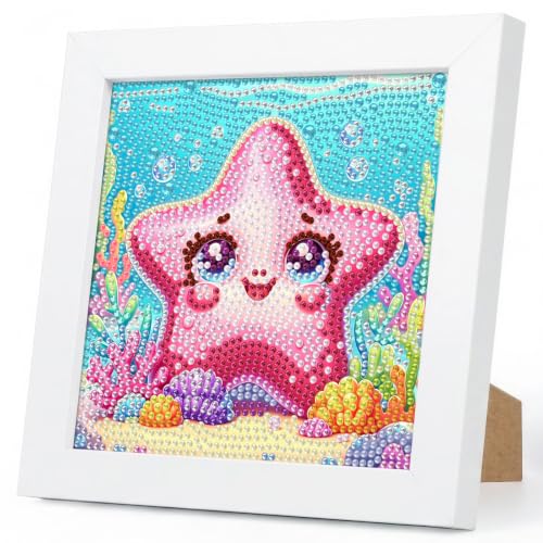 Starfish Diamond Art Kits for Kids Ages 4-8-12 with Wooden Frame 7x7 Inch | DIY Animal Diamond Art Painting Kit for Girls Boys, 5D Gem Art Kit for Beginners, Birthday Gift, Relaxing Hobby, Home Decor - color: HMKDPUS-26507