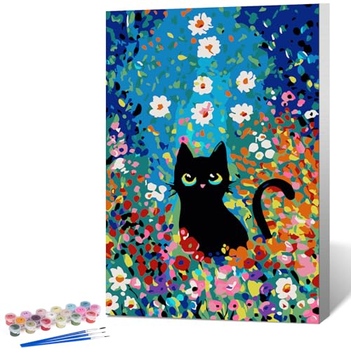 Framed Paint by Numbers Kit for Adults Beginner 8x12 IN, Flowers Cat | Cat Lovers Paint by Numbers with frame, For Adults & Kids Ages 8-12, DIY Acrylic Painting, Stress Relief Home Wall Decor Gift - color: LKOPF0706, size: 8x12 Inch