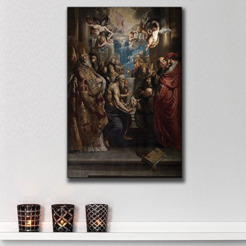 wall26 - Oil Painting of The Disputation of The Holy Sacrament by Peter Paul Rubens - Baroque Style - Angels, Church, Priest - Canvas Art Home Art - 12x18 inches - color: 03. the Disputation of the Holy Sacrament, size: 18"L x 12"W