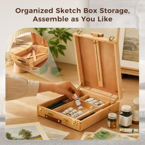Wooden Tabletop Easel, Adjustable Sketch Box Easel with Storage Compartment | Adjustable Angle Design, Fits A4, A3 Sketch Boards,Portable Art Easel Painting for Classrooms, Studios and Outdoor Sketching