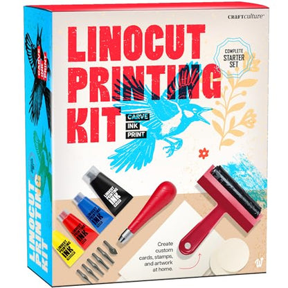 Linocut Printing Kit - Stamp Making Carving Tools - Crafts for Adults - Easter Unique Gifts - Teen Boy Gifts - Birthday Gift Ideas for Women - Hobbies DIY Kits for Adults, Boys, Girls, Women, Men