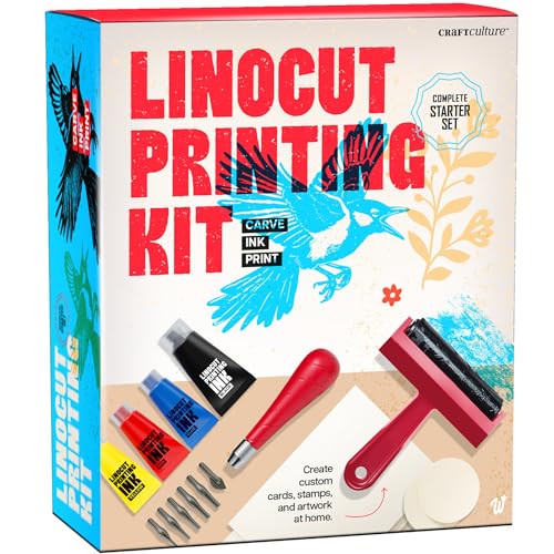 Linocut Printing Kit - Stamp Making Carving Tools - Crafts for Adults - Easter Unique Gifts - Teen Boy Gifts - Birthday Gift Ideas for Women - Hobbies DIY Kits for Adults, Boys, Girls, Women, Men