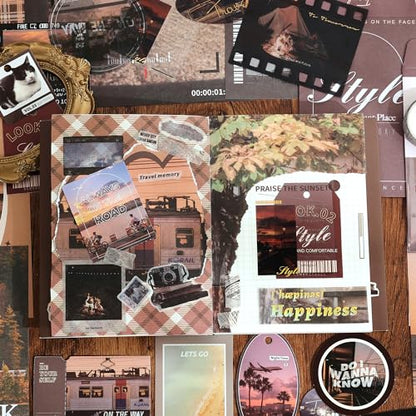 Scrapbooking Supplies Kit, Aesthetic Daily Life Travel Scrapbook Kit for Bullet Junk Journal, Stationery, A6 Grid Notebook, Flower DIY Journaling Supplies, Birthday Craft Gift Teen Girl Women - color: Traveler