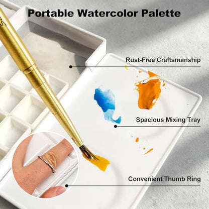 SEAMIART Travel Watercolor Palette Box with 24 Magnetic Half Pans & Lid - color: White, size: 4.9" x 2.9" x 1"