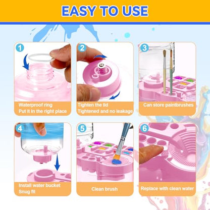 Upgraded Paint Brush Cleaner Tool,Brush Rinser Cup Painting Running Water Circulation Art Supplies for Acrylic,Watercolor and Water Based Creative Gift for Adult Artist Beginner and Painter - color: Pink