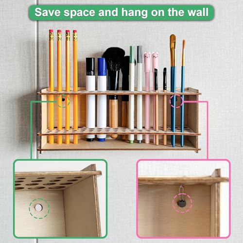 Wooden Paint Brush Holder Artist Brush Holder 67 Hole Paintbrush Holder Desktop Organizer Wood Paint Brush Rack for Pens Pencils and Art Tools