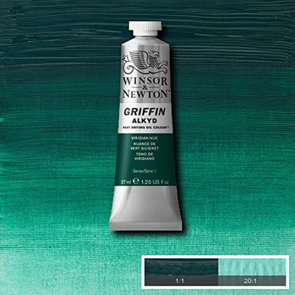 Winsor & Newton Griffin Alkyd Fast Drying Oil Paint, Viridian Hue | Fast-Drying Oil Paint, Ideal for Thick Impasto Techniques & Underpainting, Slightly More Fluid than Traditional Oils - color: Viridian Hue, style: 1.25-oz Tube