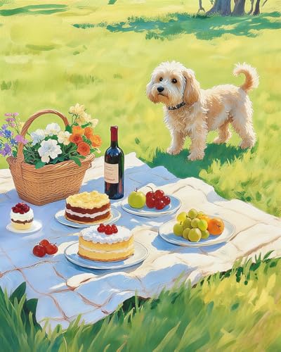 ZRIZQ Picnic Paint by Numbers Kits for Adults Beginner,Landscape,16x20 | Full set with rich paints,wooden brushes,rolled canvas.Calming activity.Beginner friendly.Just open and paint. - color: 16"X20"Rolled Canvas-Picnic Scenery
