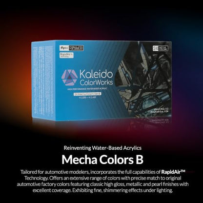 Gaahleri Kaleido Water-Based Acrylic Airbrush Paint Kit 24Mecha Color Set B | Pre-Thinned, High Gloss, Fast-Drying, with Thinner & Cleaner - color: 24 Mecha Colors Set B