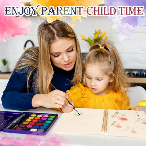 Floral Watercolor Painting Kit, 24 Paints, 3 Brushes, Workbook | 12 Guided Floral Tutorials on 300GSM Paper - No-Bleed, Pages - 24 Paints & 3 Brushes - BeginnerFriendly Creative Gift - color: Elegant flowers
