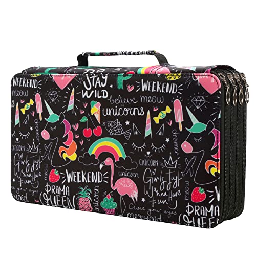 300 Slots Pencil Case 4-Layer Zipped Holder w/Handle - color: Cherry Cactus, size: 300