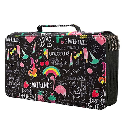 300 Slots Pencil Case 4-Layer Zipped Holder w/Handle - color: Cherry Cactus, size: 300