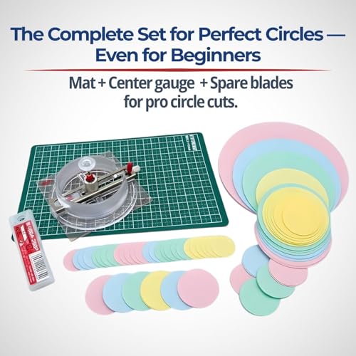 NT iC-1500P Circle Cutter Set with Center Gauge, Adjustable Paper Craft Tool, Blades (BDA-200P) + Cutting Mat, Made in Japan