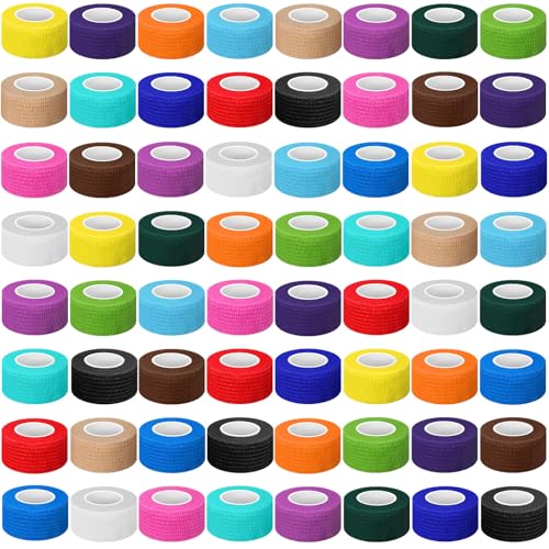 Treela 64 Pack 2" X 5 Yards Self Adhesive Bandage Wrap Multi Color | Cohesive Flexible Wrap for Wrist Ankle Fingers, Breathable Sports Tape, Self Adherent Rolls for Pets Vet, Coban Style - color: Multi Color, size: 1 Inch X 5 Yard