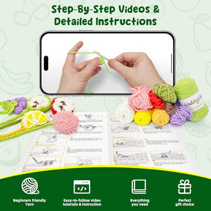 WaldyWop Crochet Kit for Beginners, 5 PCS Fruit Bookmarks Crochet Kits - color: Fruit Bookmarks