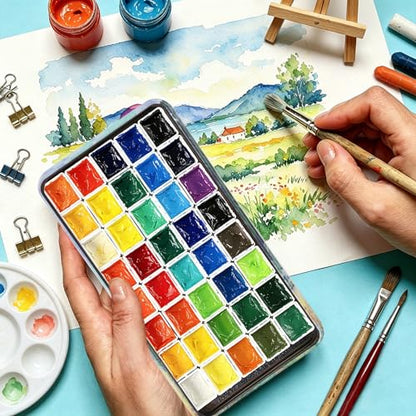 qianshan 40Pcs Empty Half Pans Watercolor Tin Palette with Magnetic Stripe | Travel Tin Palette Case,Portable Artist Paints Half Pan Kits,DIY Watercolor Oils Acrylics Painting Drawing Wheat Field - color: Wheat Field