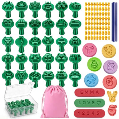30 Pcs Christmas Pattern Clay Modeling Stamp Set with 72-Character Letter Stamps and Storage Box, Christmas Pattern Stamps for Polymer/Ceramic Clay, Pottery Craft, Cookie and Jewelry Making - style: Christmas