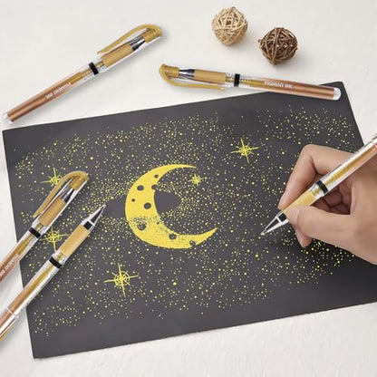 Gold Gel Pens, 1.0mm Gold Gel Ink Pen Set | Opaque Ink, for Writing, Black Paper Drawing, Sketching, Card Making, Art Highlight & Artists Drawing, 3 Pack - color: Gold