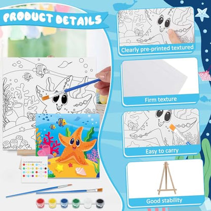 Tenceur 12 Sets Pre Drawn Canvas to Paint Adult Stretched Coloring Painting Canvas Panels with Design Easel and Brushes for Party Supplies Beginner Favor(Sea Animal) - style: Sea Animal