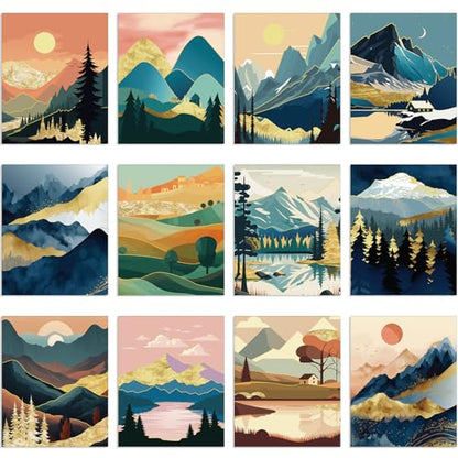 Sherr 12 Pcs Pre Drawn Canvas for Adults,Mountain Lake,8 x 10 Inch | Pre Printed Canvas, Sip and Paint Party Canvas Painting Kit, for Holiday Painting Crafts Favor - size: 8 x 10 Inch, style: Mountain Lake