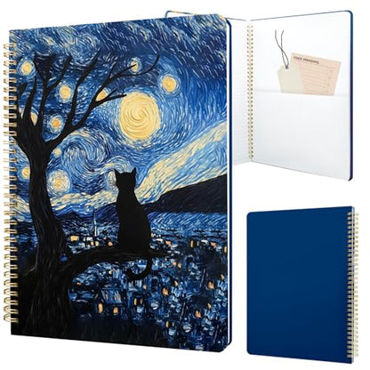 Cute Spiral Notebook journal A4 Aesthetic Pretty Design for Women Girls Kawaii with Pocket, 8.5 x 11 inch, Lined, Cat Galaxy - color: Cat Galaxy, style: Lined