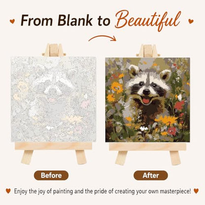 AUKELHJ Framed Paint by Numbers Kit for Adults, Raccoon, 10x10 inch - color: 15-Raccoon
