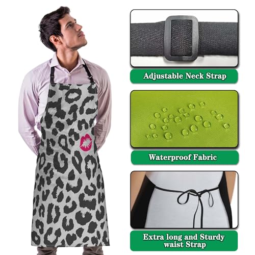 Chef Apron for Women Leopard Texture with Kiss Print Grilling Aprons for Men for Kitchen Cooking Restaurant BBQ Painting Crafting 27” (W) x 31” (H), Waterproof Apron - color: Leopard Texture