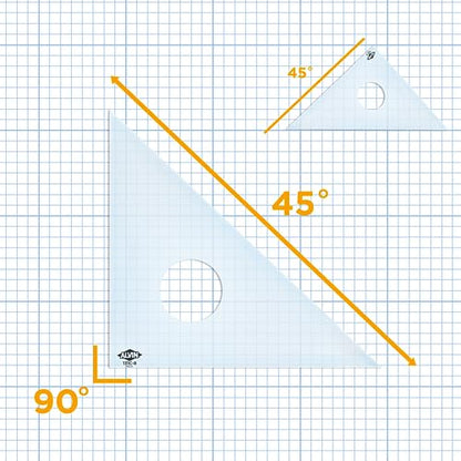 ALVIN - 4 inches Clear Professional Acrylic Triangle Ruler 45/90 Degrees, Multipurpose Tool for Drafting, Design, and Architecture, Great for Machining and Woodworking - size: 6", style: 45/90 Degree