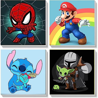 KOJEFCV 4 Pack Cartoon Paint by Number for Kids with Wooden Frame - color: MT10713+MT10714+MT11041+MT11279