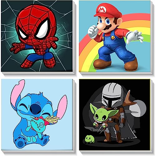 KOJEFCV 4 Pack Cartoon Paint by Number for Kids with Wooden Frame - color: MT10713+MT10714+MT11041+MT11279