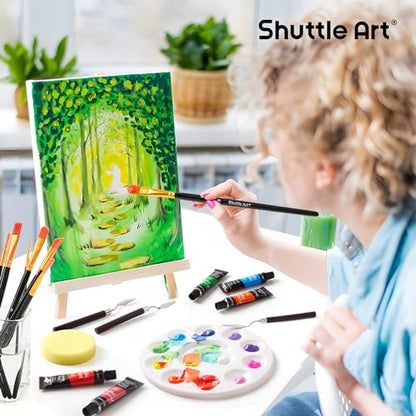 Shuttle Art 54 Pack Acrylic Paint Set, Acrylic Painting Set with 30 Colors Acrylic Paint, Wooden Easel, Painting Canvas, Paint Brushes, Palette, Art Painting Supplies for Kids Adults Beginner Artists