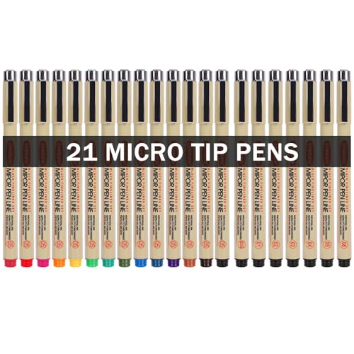 21-Pack Micro Pens Set - 14 Waterproof Archival Ink Colors in 0.45MM Felt Tip & 7 Blacks in 0.2-0.5MM Fineliner Ink Pens For Journaling, Illustrating,Artists,Sketching,Anime,Technical, Drawing Pens