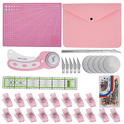 Abizarch Rotary Cutter Set - 45mm Rotary Fabric Cutter, A4 Cutting Mat, Self Healing Sewing Mats, Quilting Ruler and Fixing Clips, Craft Knife Set, Ideal for Crafting, Sewing, Patchworking