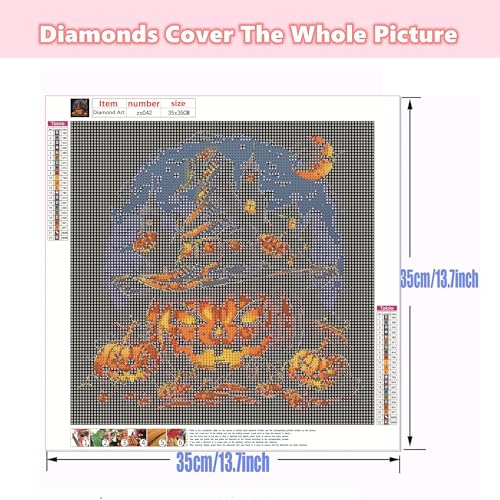 Ohhvvow Halloween Pumpkin Diamond Art Painting Set for Adults, Round 5D Full Drill Diamond Dots Paintings for Beginners DIY Crafts 14x14 Inch - color: Halloween Pumpkin