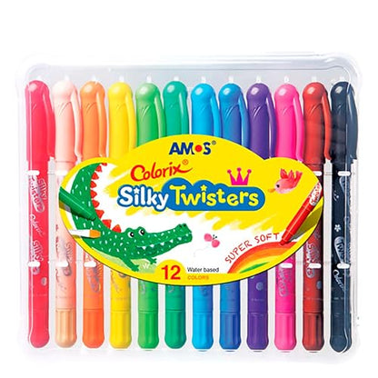 COLORIX AMOS Twistable Crayons – 12 Silky Gel Crayons for Kids, Non Toxic Twist Up, Easy to Hold, Mess-Free Drawing for Travel, Arts & Crafts, Creative School Supplies - style: Silky Twisters