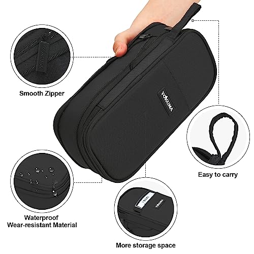 YOKUMA Foldable Pencil Case Pouch Bag for Boys Teens Big Capacity Box,Black | Expandable,Cute,Durable Zipper,Lightweight,Aesthetic,Back to School Supplies Gift for Kids Students College Adults Preppy - color: Black