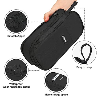 YOKUMA Foldable Pencil Case Pouch Bag for Boys Teens Big Capacity Box,Black | Expandable,Cute,Durable Zipper,Lightweight,Aesthetic,Back to School Supplies Gift for Kids Students College Adults Preppy - color: Black