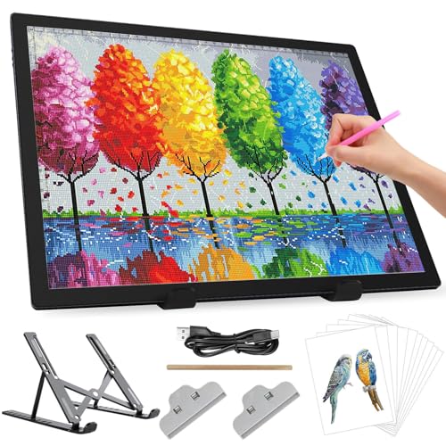 Zocelight A3 Rechargeable Light Box with Stand/Clips,led Light pad with 3000mAh Battery,3 Colors dimmable and 6 Level dimming Light Table for Diamond Painting,Drawing,Sketching,Tattoo,Vinyl Weeding - style: A3 Rechargeable