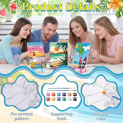 Blosssound 10 Set Pre Printed Canvas Pre Drawn Canvas Painting with Easel Kits 5" x 7" Outline Painting Panels for Beginners, DIY Craft Project, Party Favor, Home Decors(Landscape) - style: Landscape