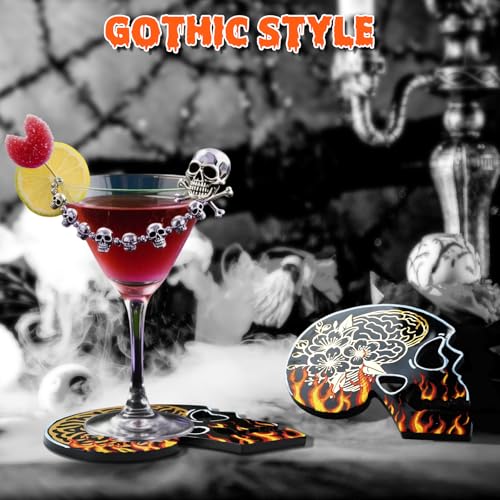LET'S RESIN 4 Pcs Skull Coaster Resin Molds, Coaster Silicone Molds with Holder, Halloween Coaster Molds for Epoxy Resin, Skull Coasters Decoration for Festival, Ideal Gifts for Crafter and Artist