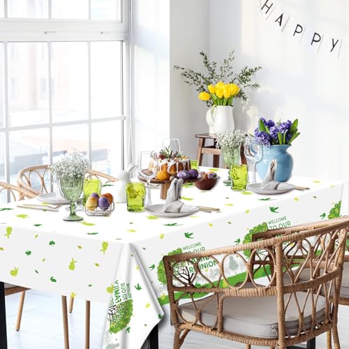 OBUSATT 3Pcs Family Reunion Tablecloths,54 x 108 Inch, Green Tree Print - style: Family Reunion