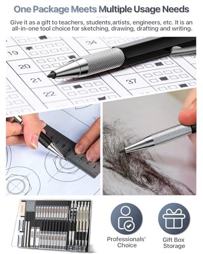 STAGEEK 37PCS Mechanical Pencil Set with Case, 0.3, 0.5, 0.7, 0.9 ＆2PCS 2mm - style: 0.3, 0.5, 0.7, 0.9, 2MM